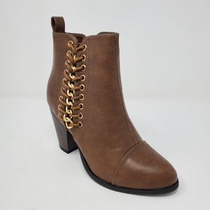 Forever Women's Camila 68 Chunky Mid Heel Ankle Bootie Brown